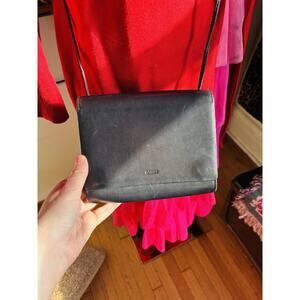 Rare BAGGU Compact Crossbody Bag in Black Leather Pockets Adjustable strap